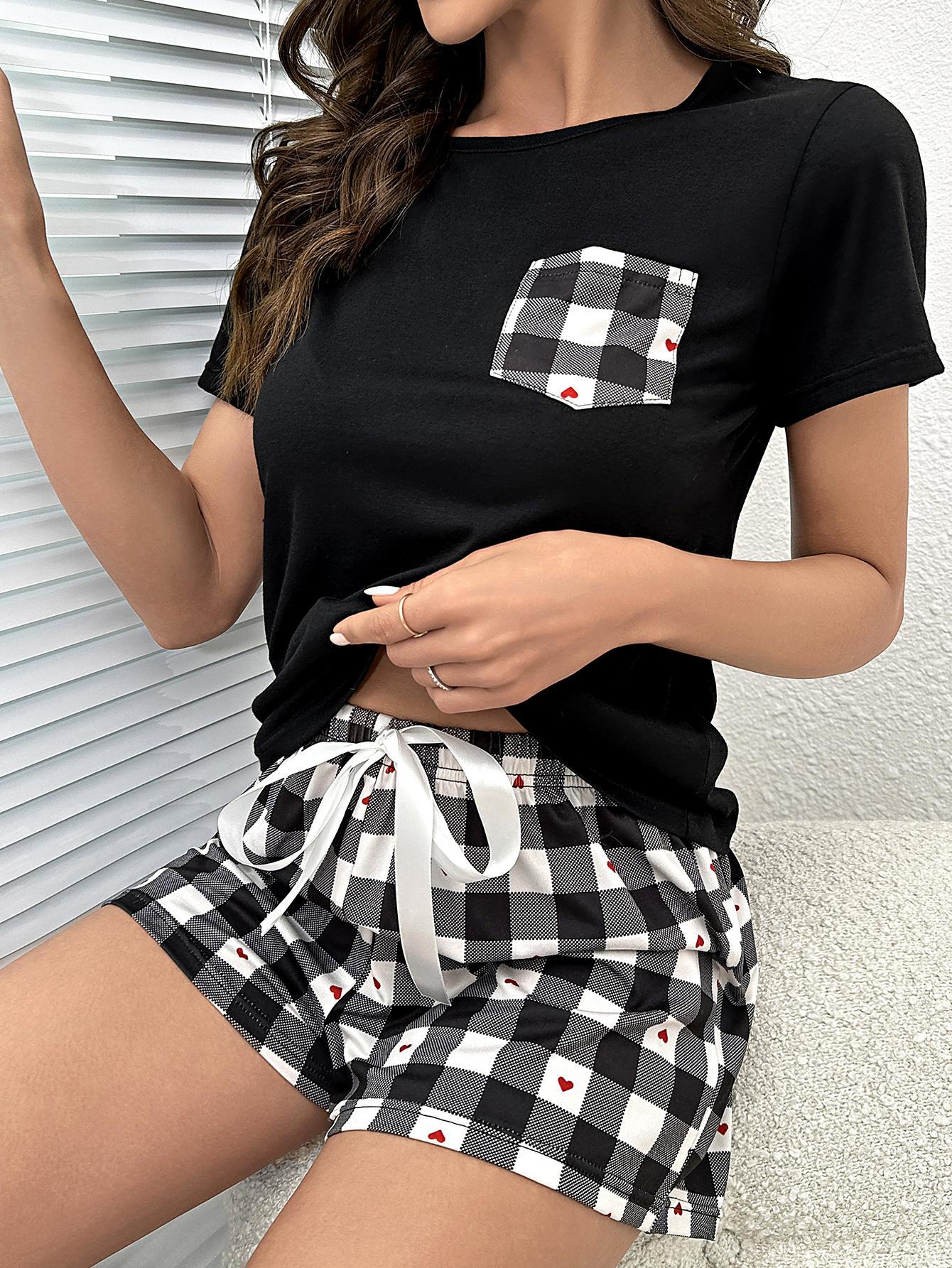 Plaid Heart Top and Shorts Lounge Set nicholesgifts
