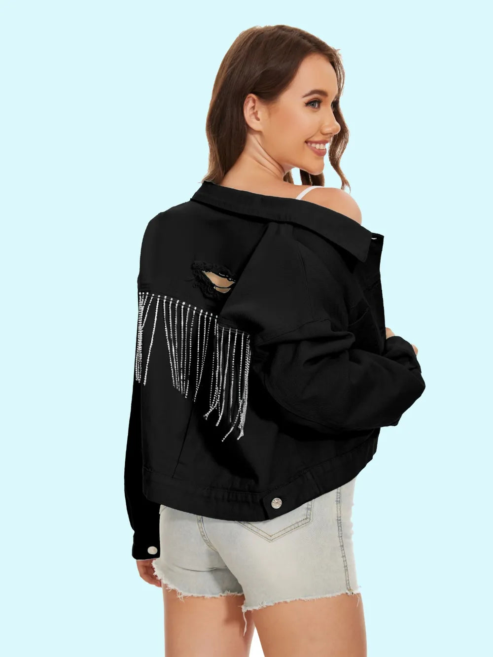 Distressed Distressed Button Up Denim Jacket nicholesgifts