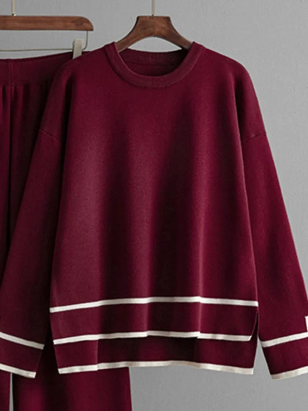 High-Low Round Neck Top and Pants Sweater Set nicholesgifts