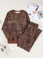 Leopard Print Contrast Trim Long Sleeve Top and Pants Set nicholesgifts