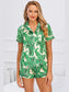 Printed Button Up Short Sleeve Top and Shorts Lounge Set nicholesgifts