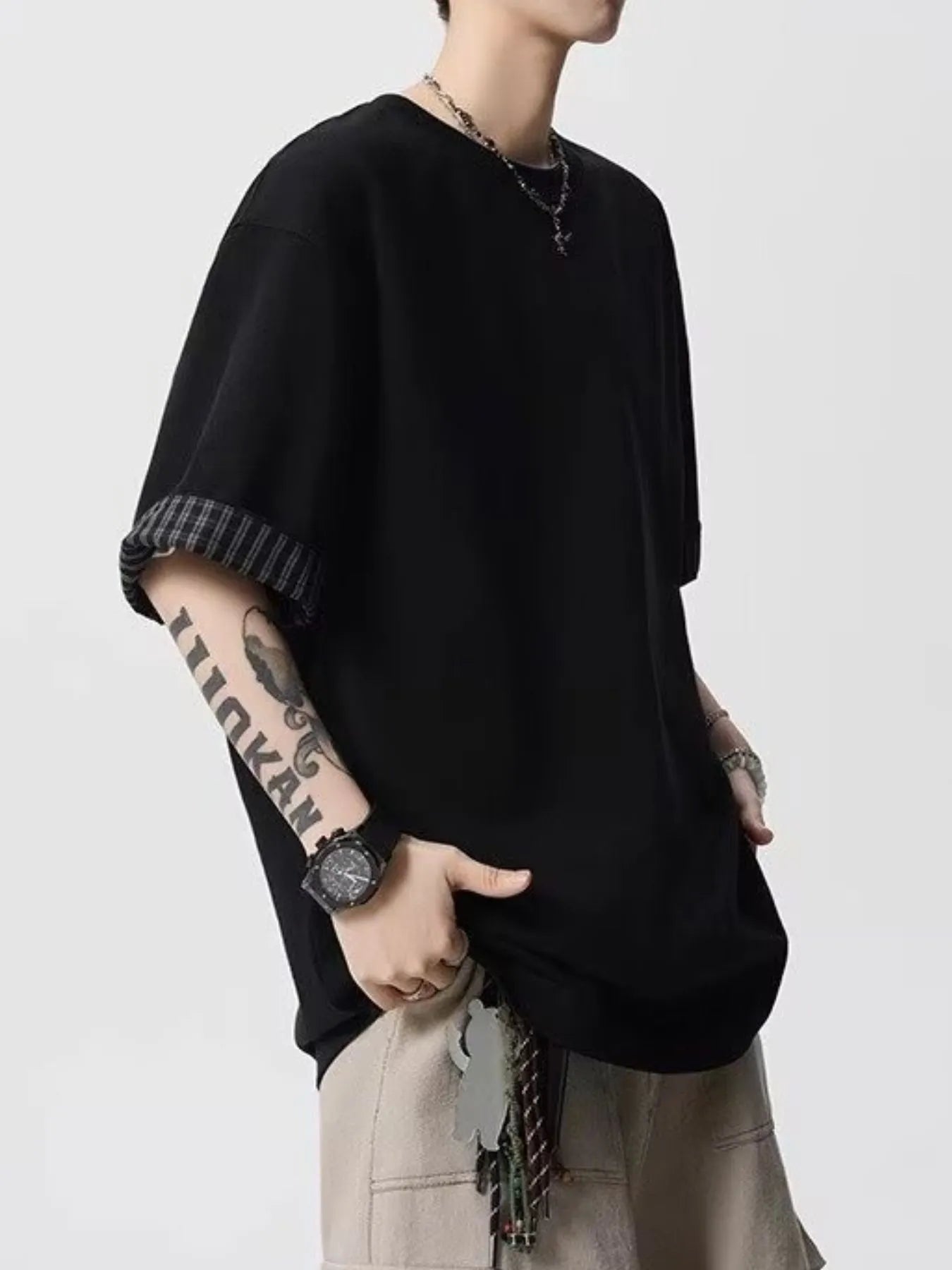 Men's Plaid Trim Round Neck Short Sleeve T-Shirt Trendsi