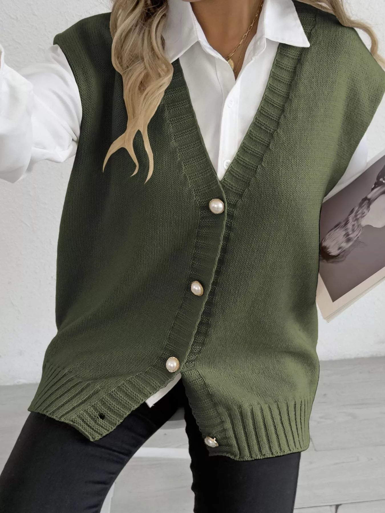 Button-Down Button Up Sweater Vest nicholesgifts