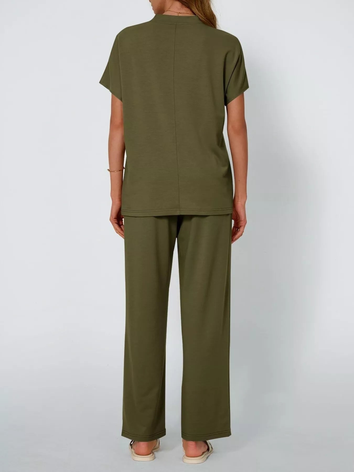 Full Size Round Neck Short Sleeve Top and Pants Set Plus Size Trendsi