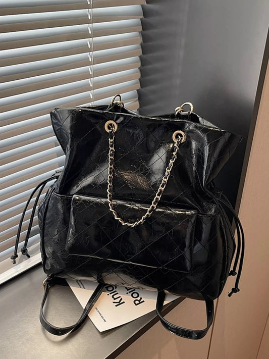 Quilted Chain Decor Backpack Bag nicholesgifts
