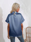 Button Down Collared Neck Short Sleeve Satin Shirt nicholesgifts