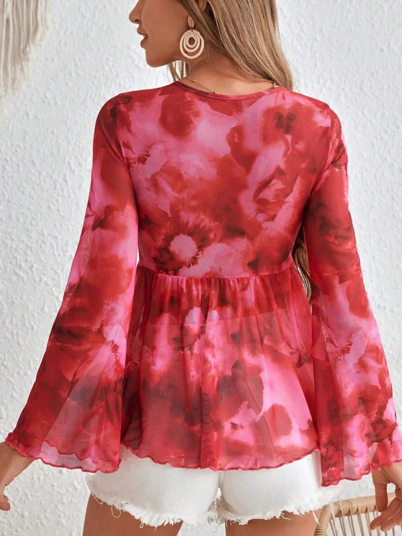 Tie-Front Flare Sleeve Blouse NicholesGifts
