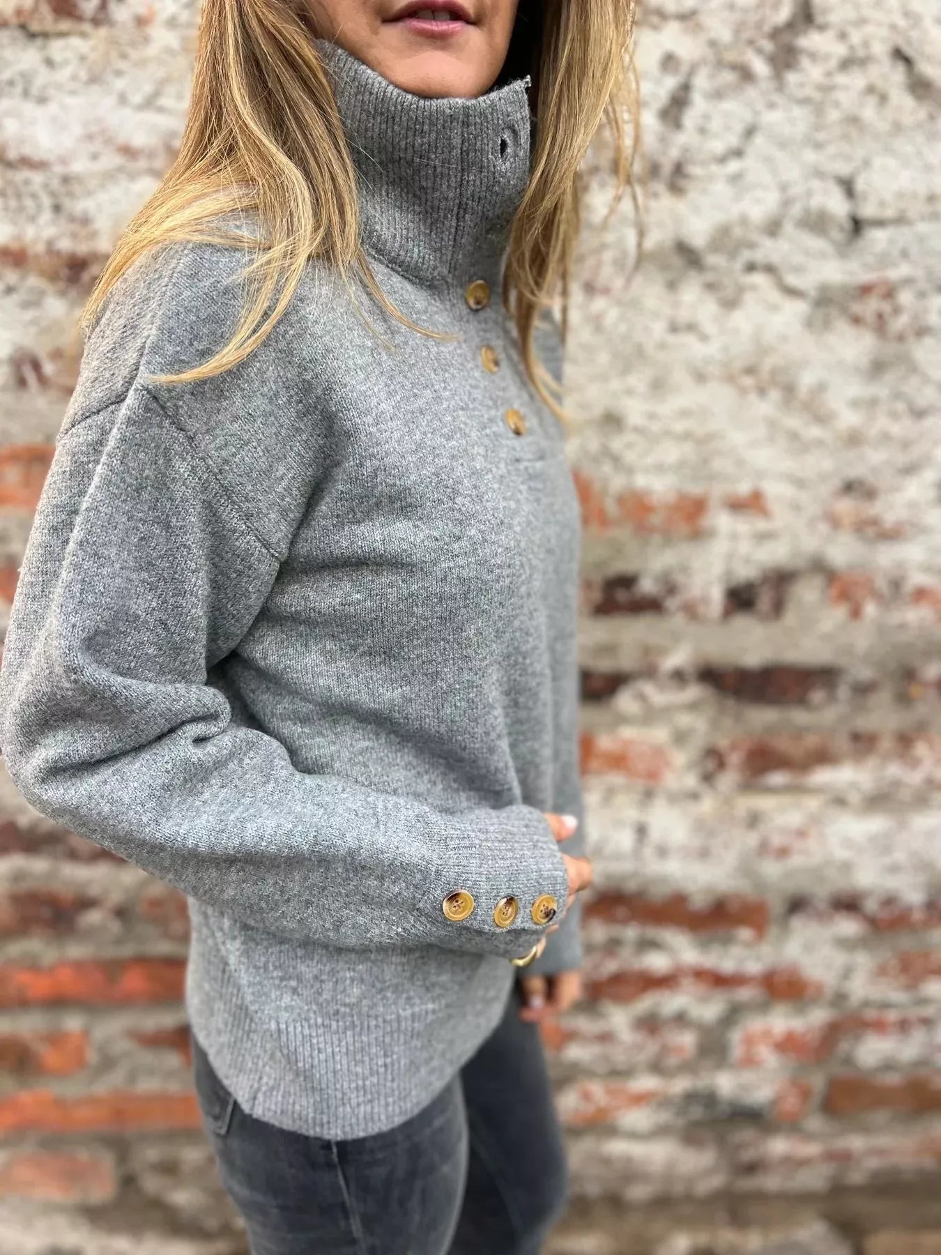 Full Size Button-Detail Turtleneck Sweater Plus Size