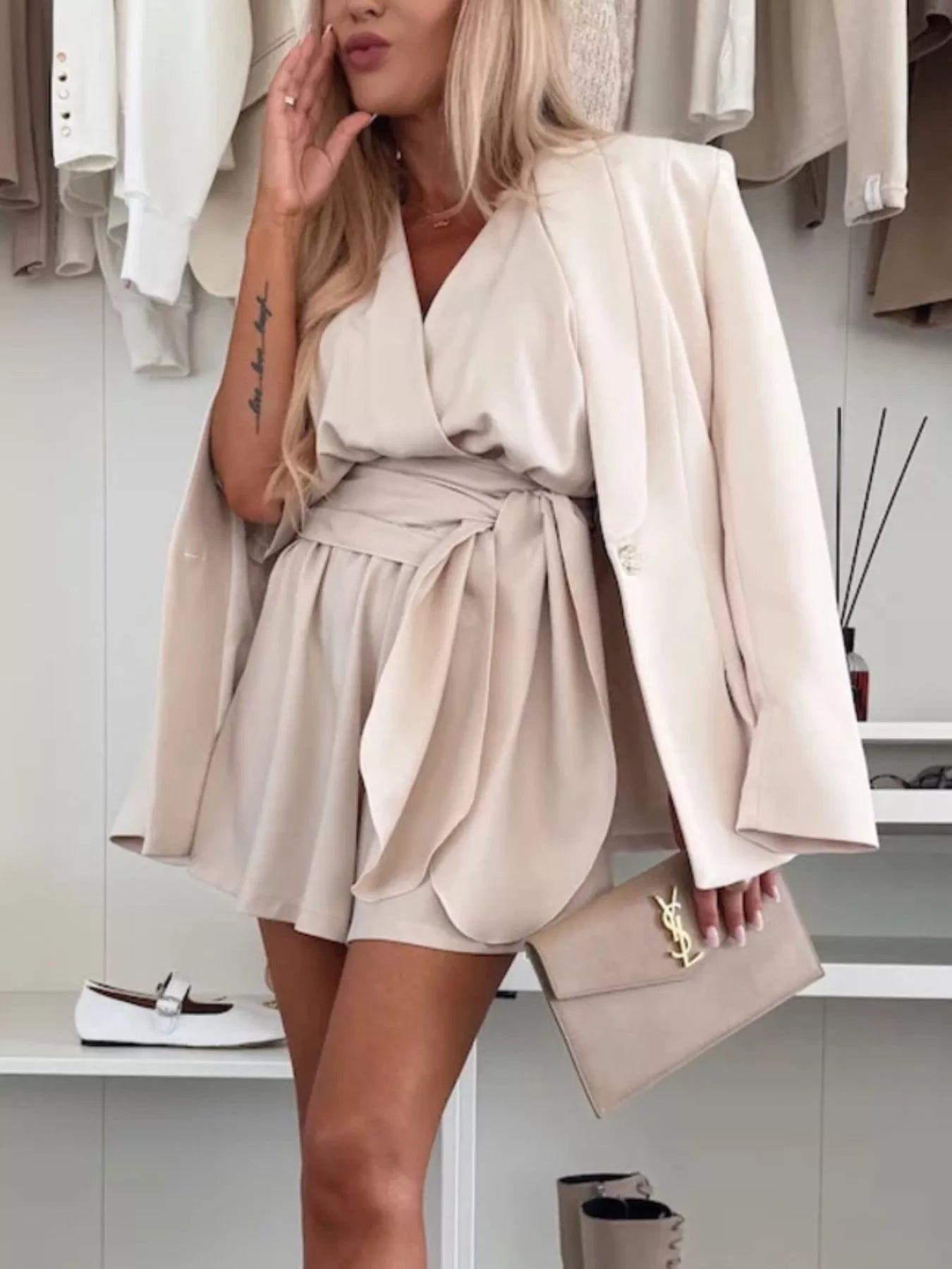 Full Size Surplice Tie Waist Romper Plus Size nicholesgifts