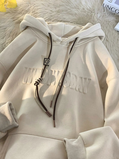 Men's Plus Size Letter Drawstring Long Sleeve Hoodie nicholesgifts
