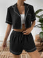 Ivy Lane Contrast Lapel Collar Cropped Shirt and Shorts Lounge Set nicholesgifts
