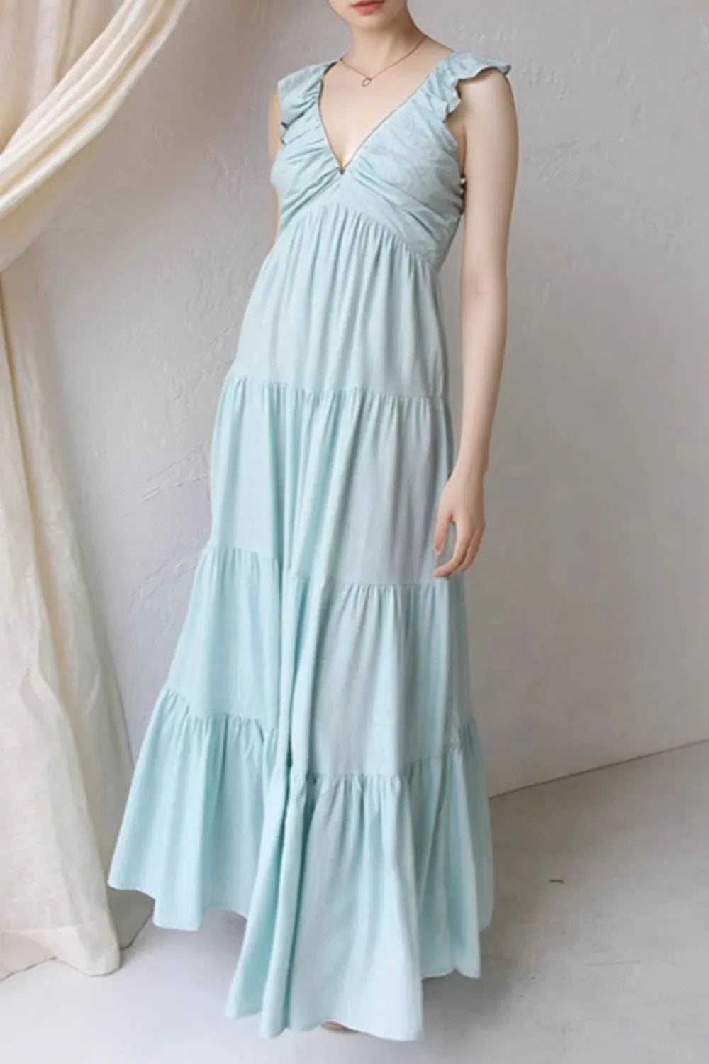 Ruffled V-Neck Tiered Dress NicholesGifts