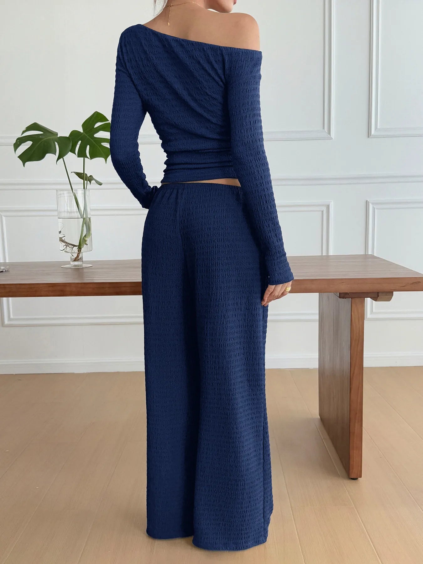 One Shoulder Long Sleeve Top and Pants Set nicholesgifts