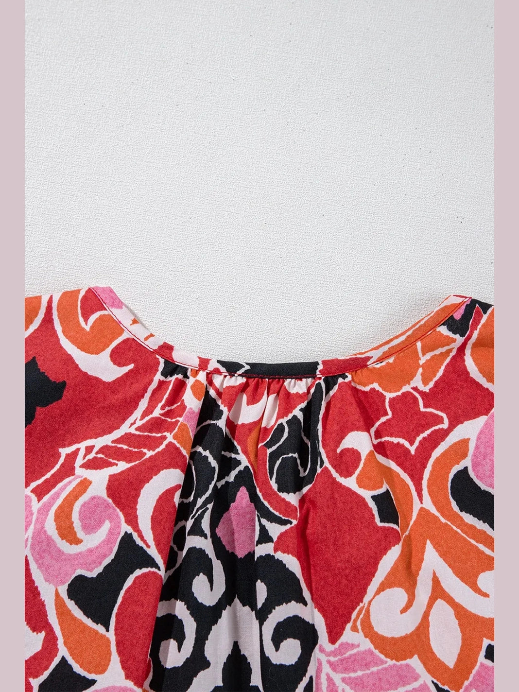 Ethnic Print Split Neck Short Puff Sleeve Blouse NicholesGifts