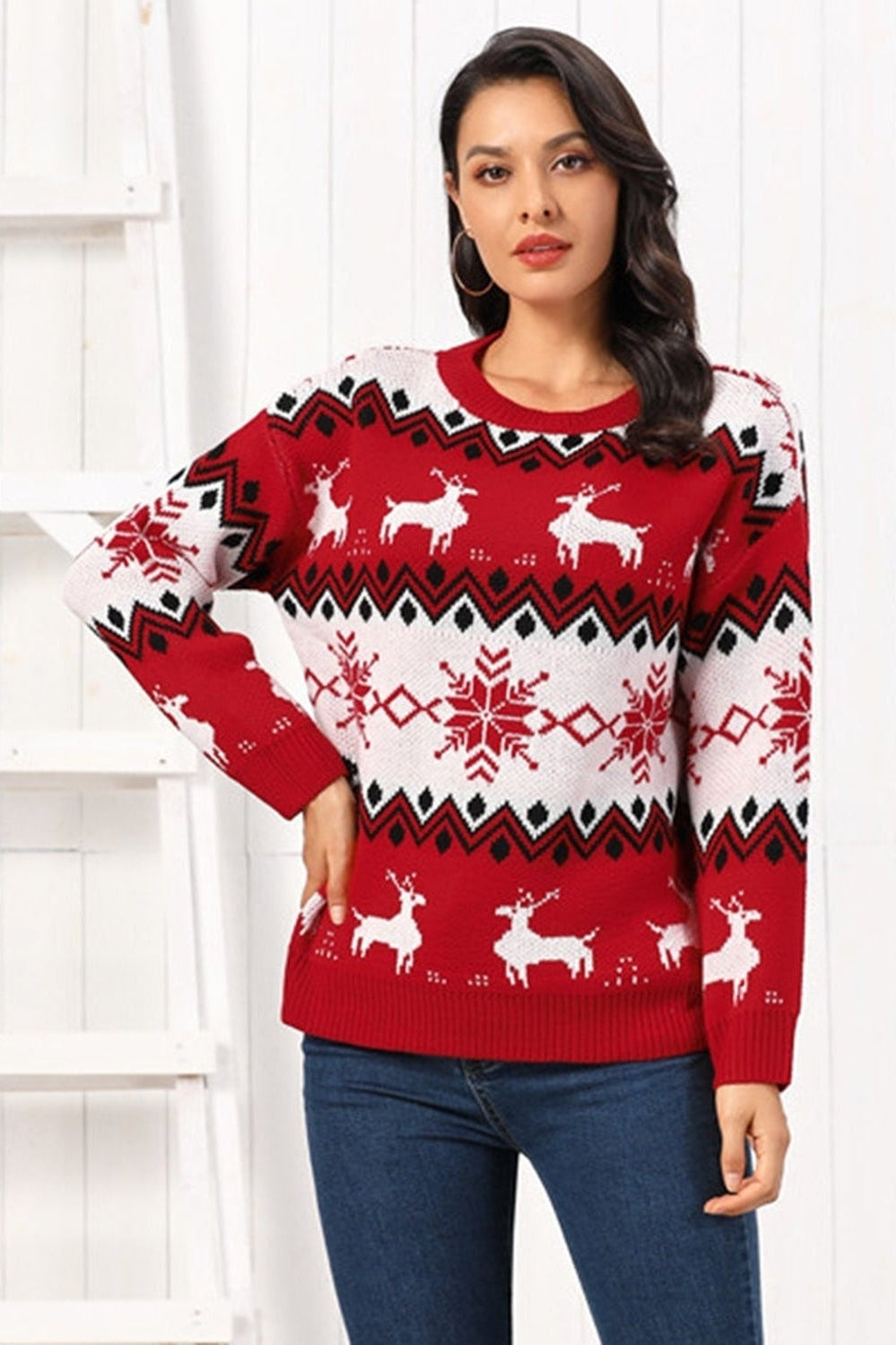 Reindeer Round Neck Sweater nicholesgifts