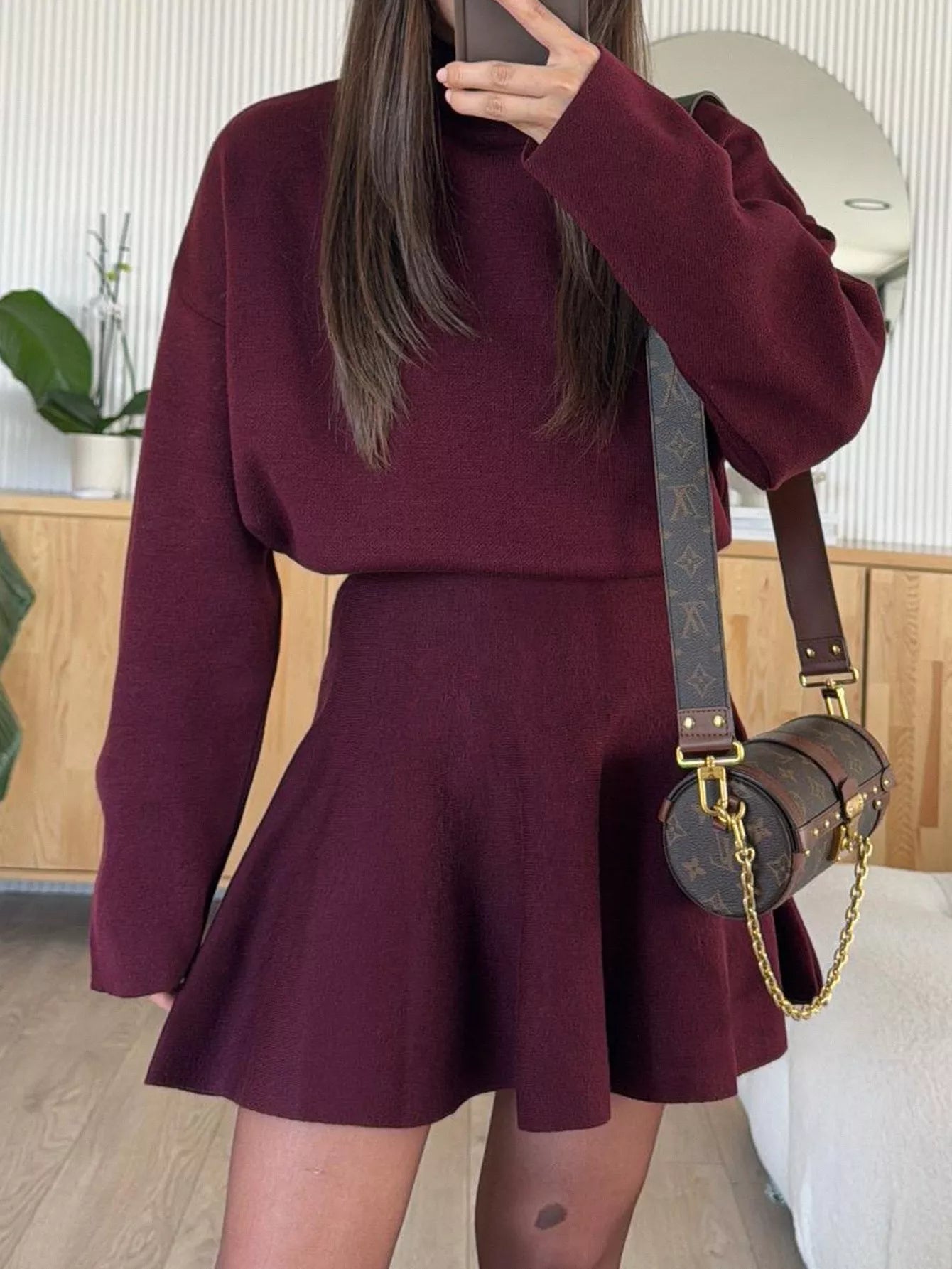 Turtleneck Dropped Shoulder Sweater and Skirt Set nicholesgifts