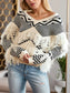 Geometric Fringe Detail V-Neck Sweater nicholesgifts