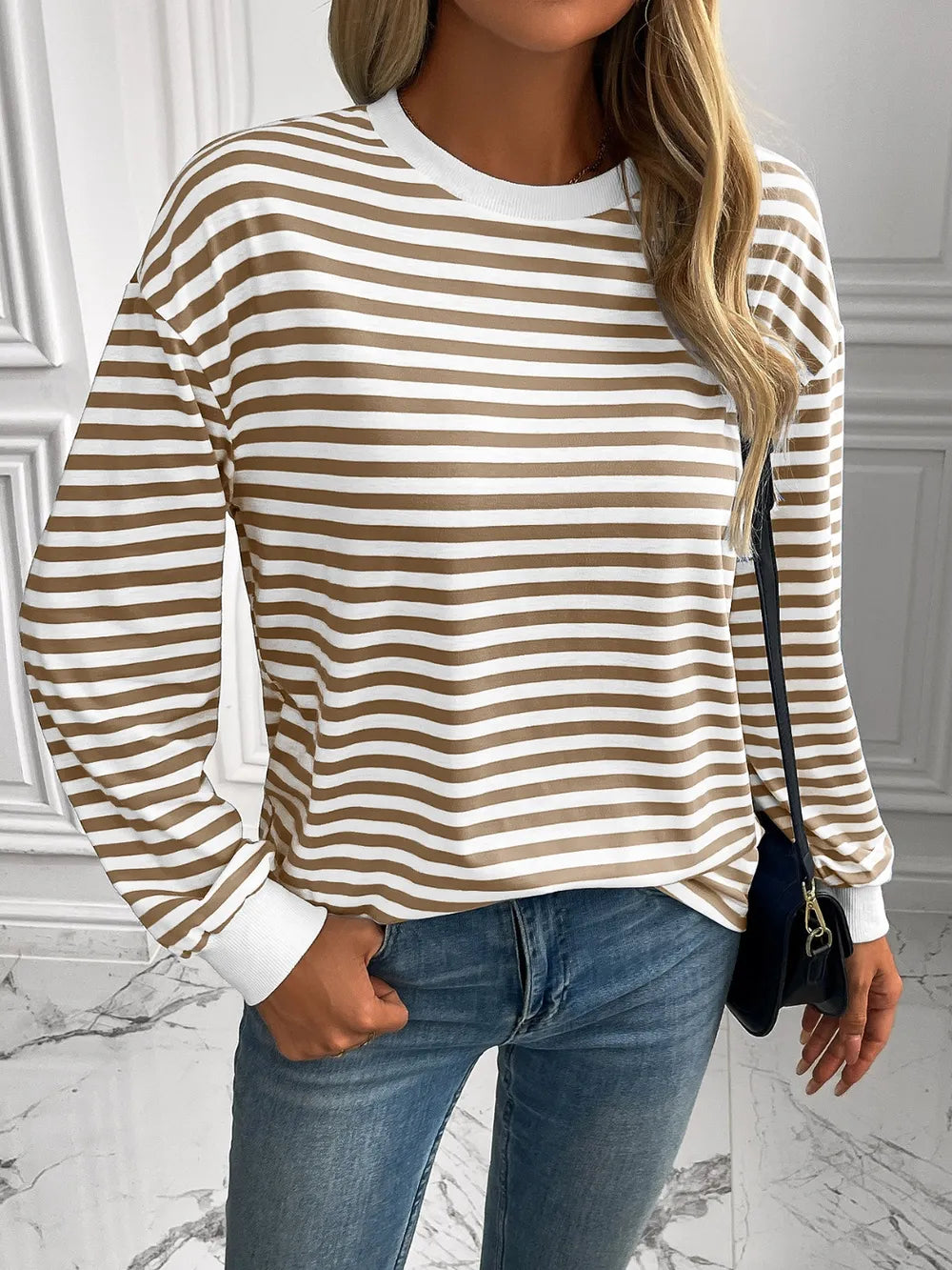 Ivy Lane Striped Round Neck Long Sleeve Sweatshirt Trendsi