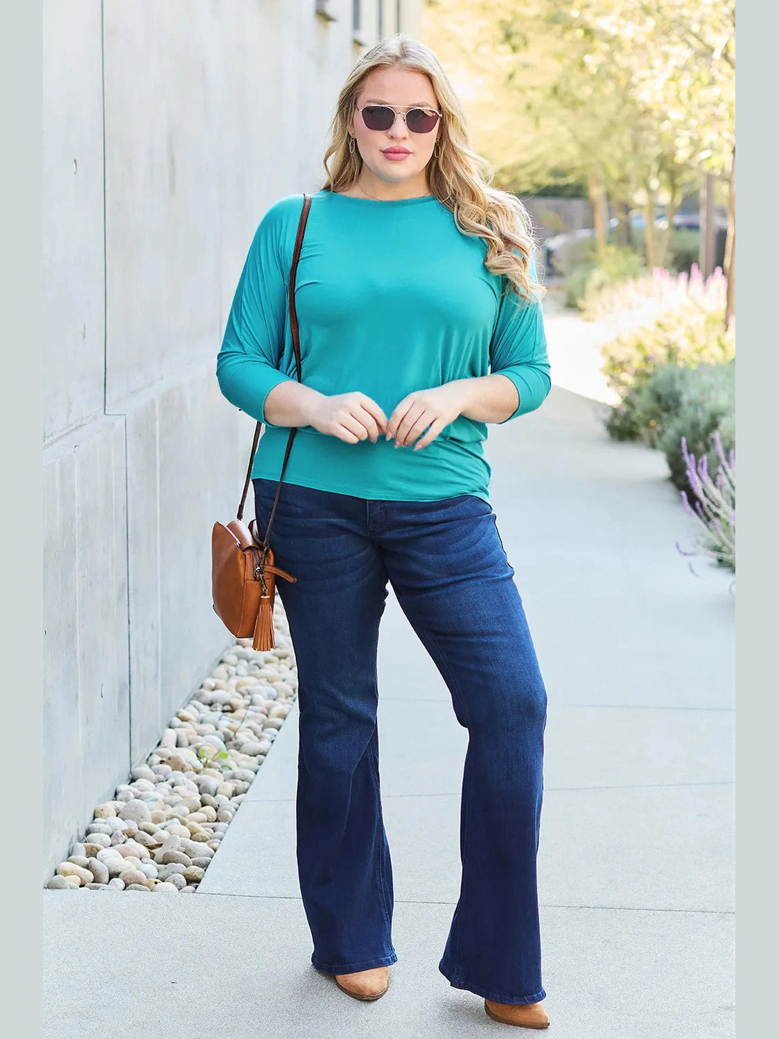 Basic Bae Full Size Round Neck Batwing Sleeve Top nicholesgifts