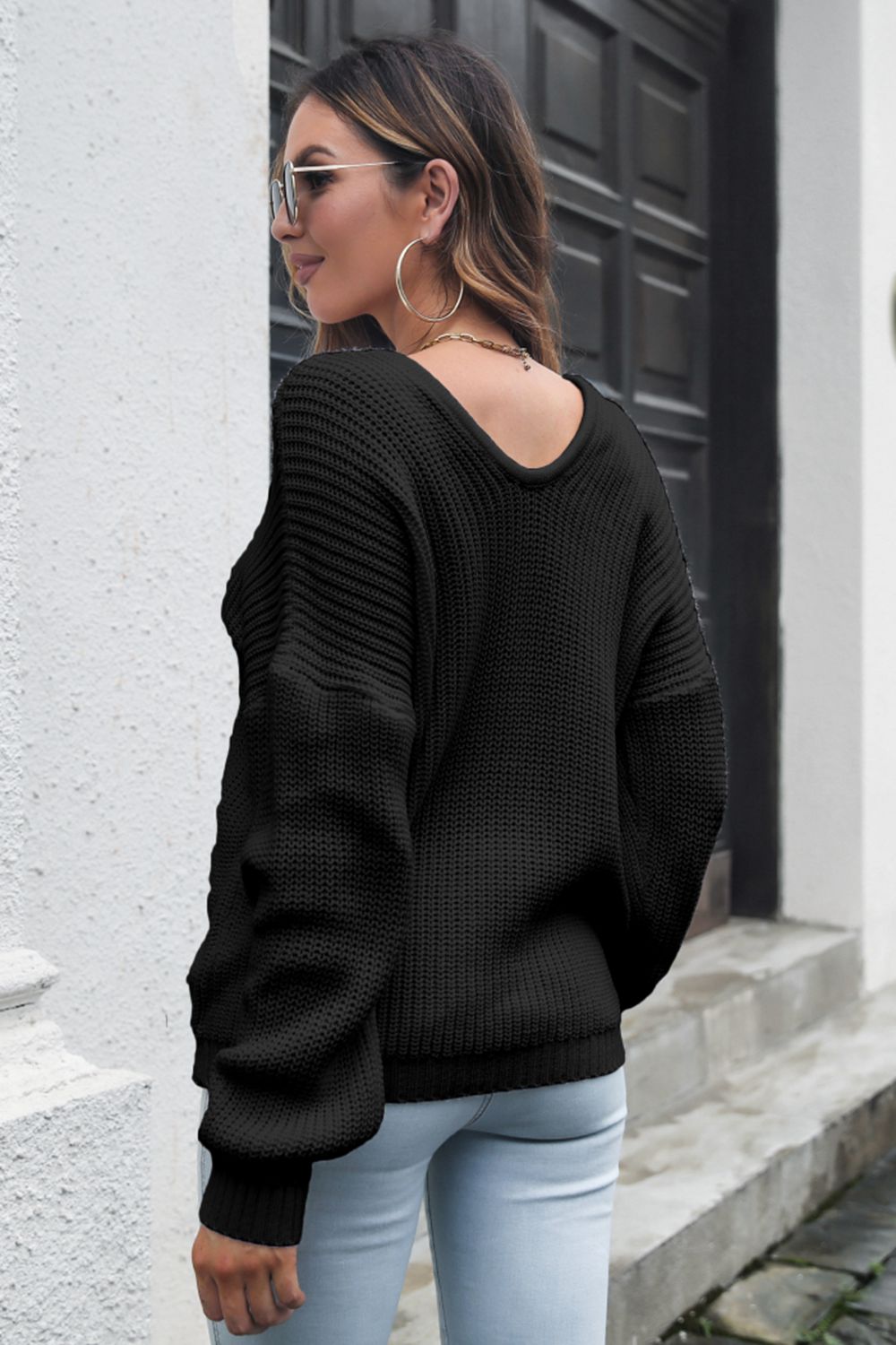 V-Neck Drop Shoulder Sweater nicholesgifts