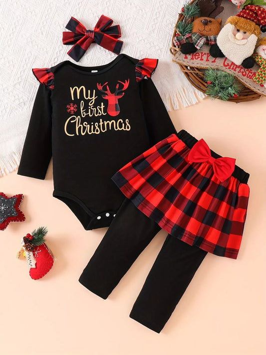 Children's Christmas Bodysuit and Pants Set with Headband NicholesGifts
