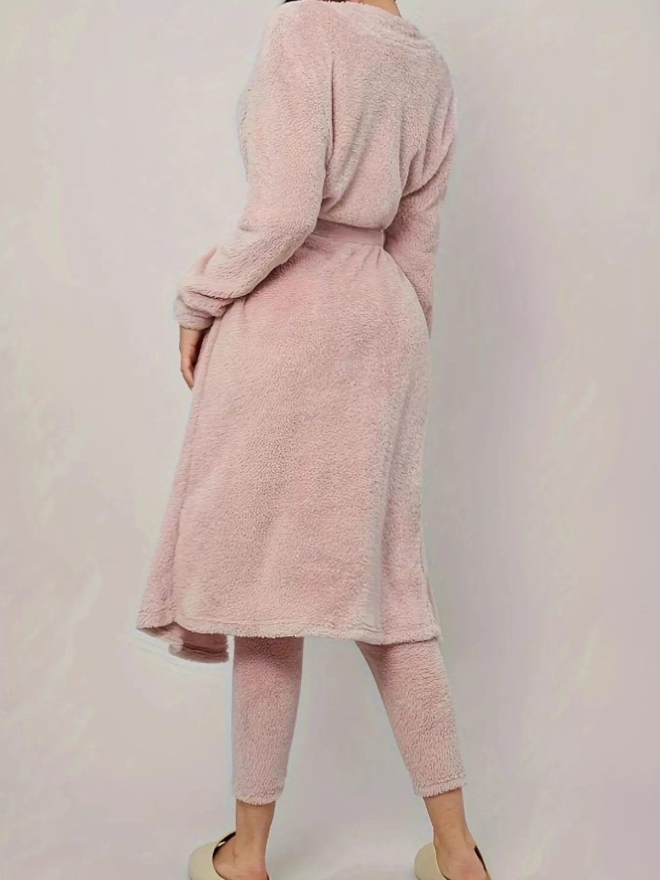 Fuzzy Tank Long Sleeve Cardigan and Pants 3-Piece Lounge Set Trendsi