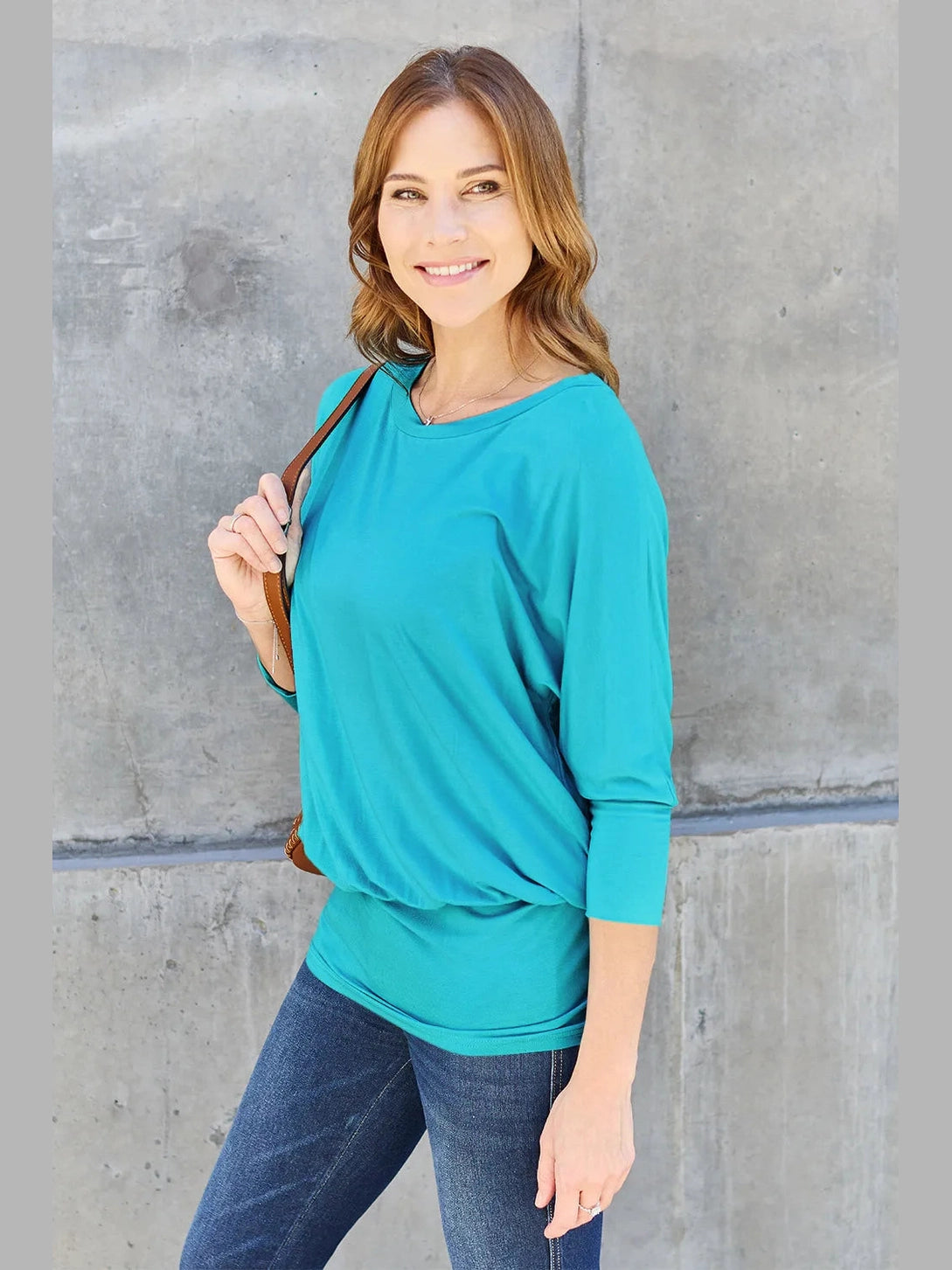 Basic Bae Full Size Round Neck Batwing Sleeve Top nicholesgifts