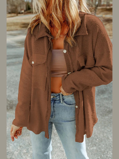 Pocketed Button Up Droppped Shoulder Jacket nicholesgifts