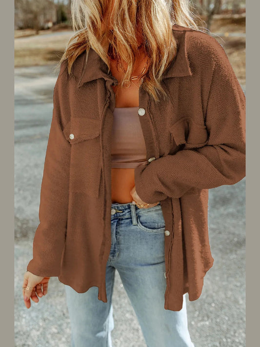 Pocketed Button Up Droppped Shoulder Jacket nicholesgifts