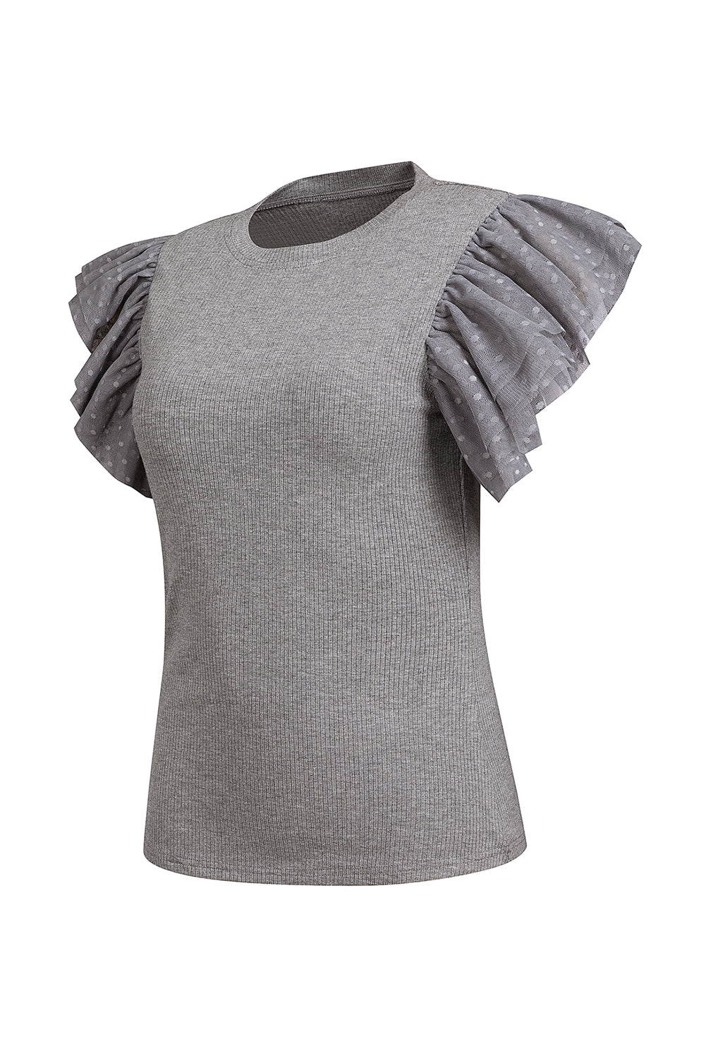 Ruffled Round Neck Cap Sleeve Top nicholesgifts