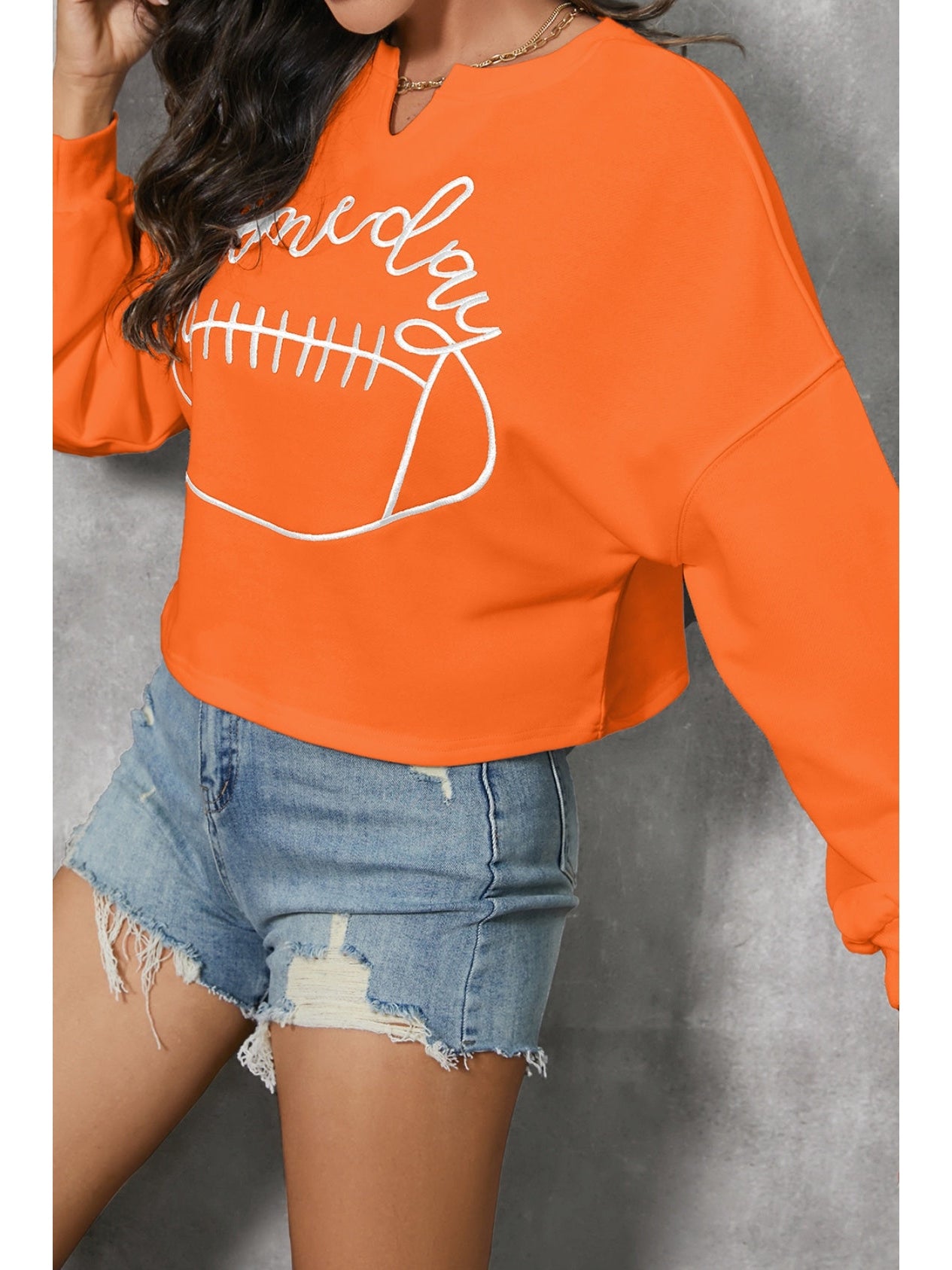 Women Game Day Football Graphic Notched Sweatshirt nicholesgifts