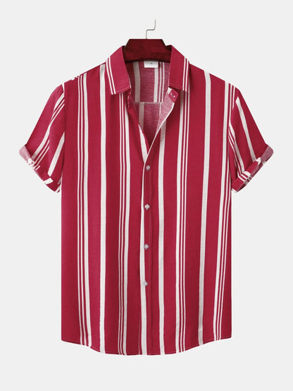 Men's Plus Size Striped Short Sleeve Button-Down Shirt nicholesgifts