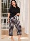 V-Neck Tee and Plaid Cropped Pants Lounge Set nicholesgifts