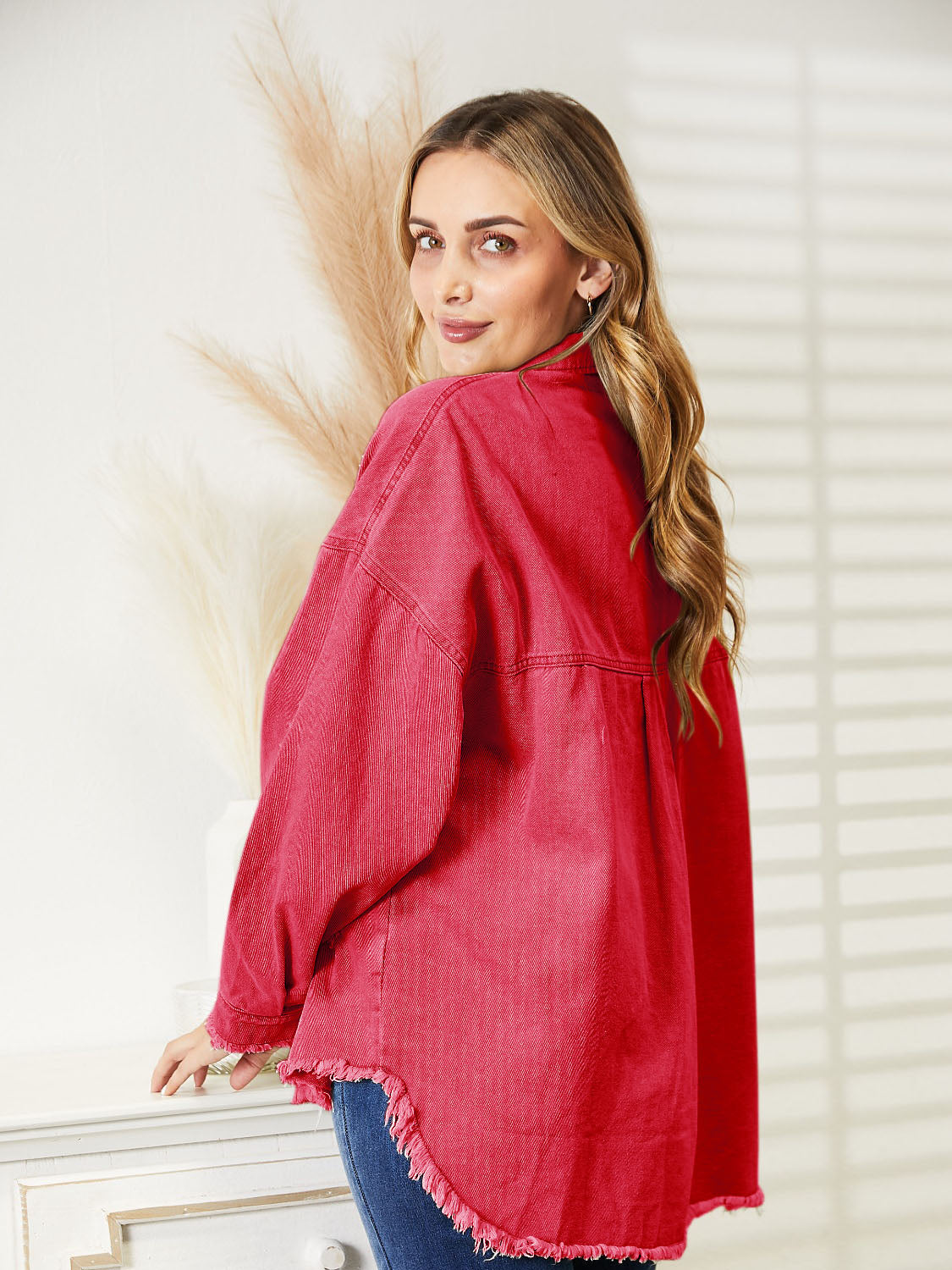 Distressed Raw Hem Denim Jacket nicholesgifts