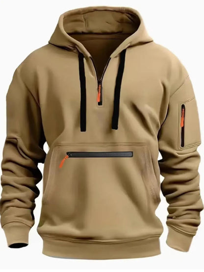 Men's Full Size Half Zip Long Sleeve Hoodie Plus Size nicholesgifts
