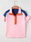 Color Block Half Buttoned Ruffled Short Sleeve T Shirt nicholesgifts