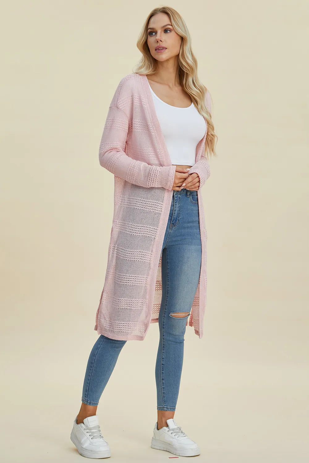 Double Take Full Size Open Front Longline Cardigan NicholesGifts