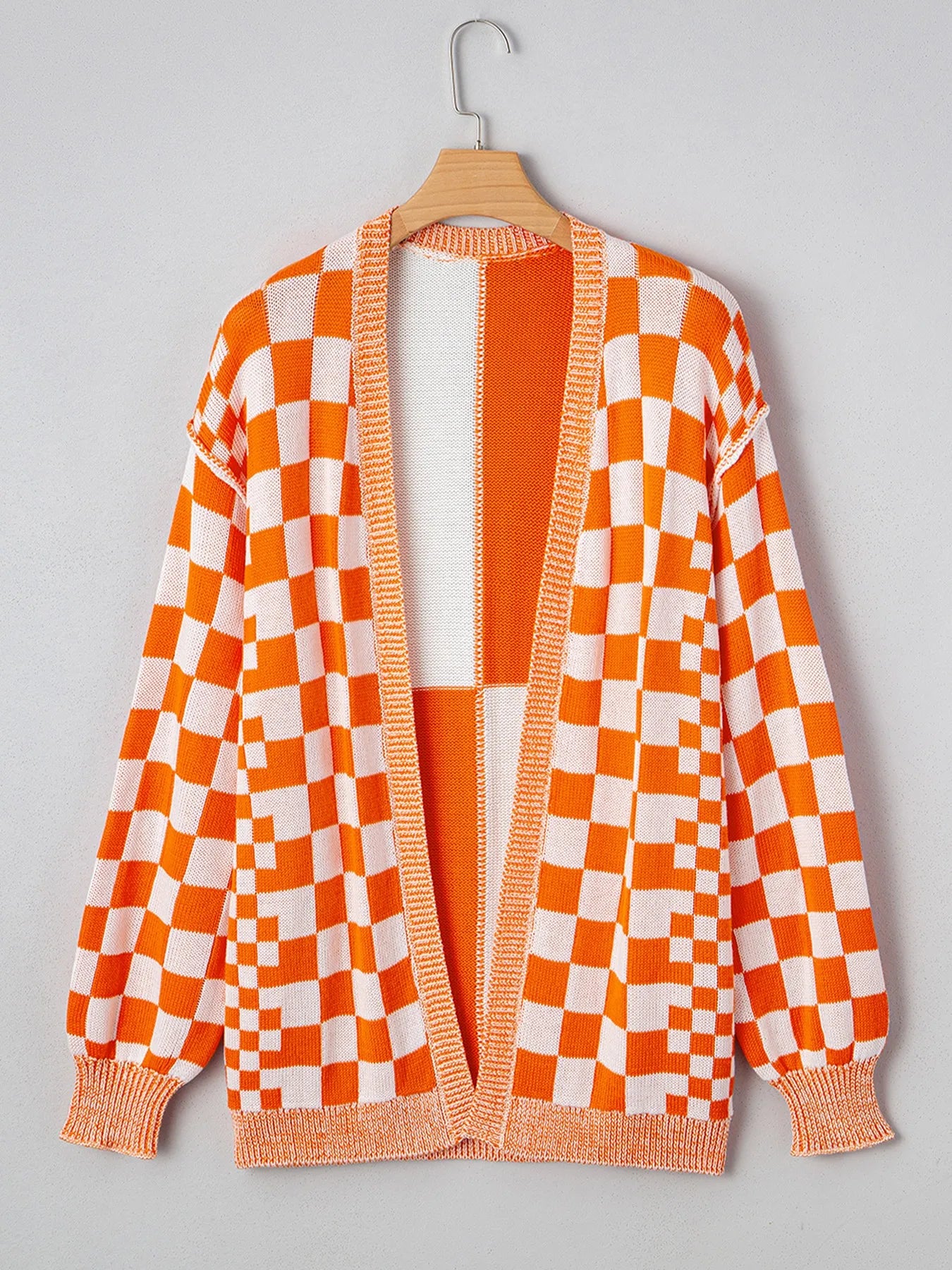 Checkered Pattern Open Front Cardigan Trendsi