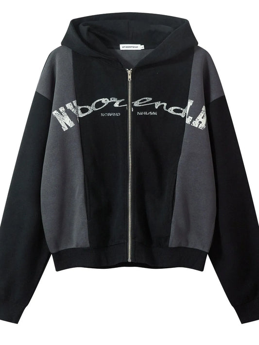 Men's Color Block Letter Graphic Zip-Up Hoodie NicholesGifts