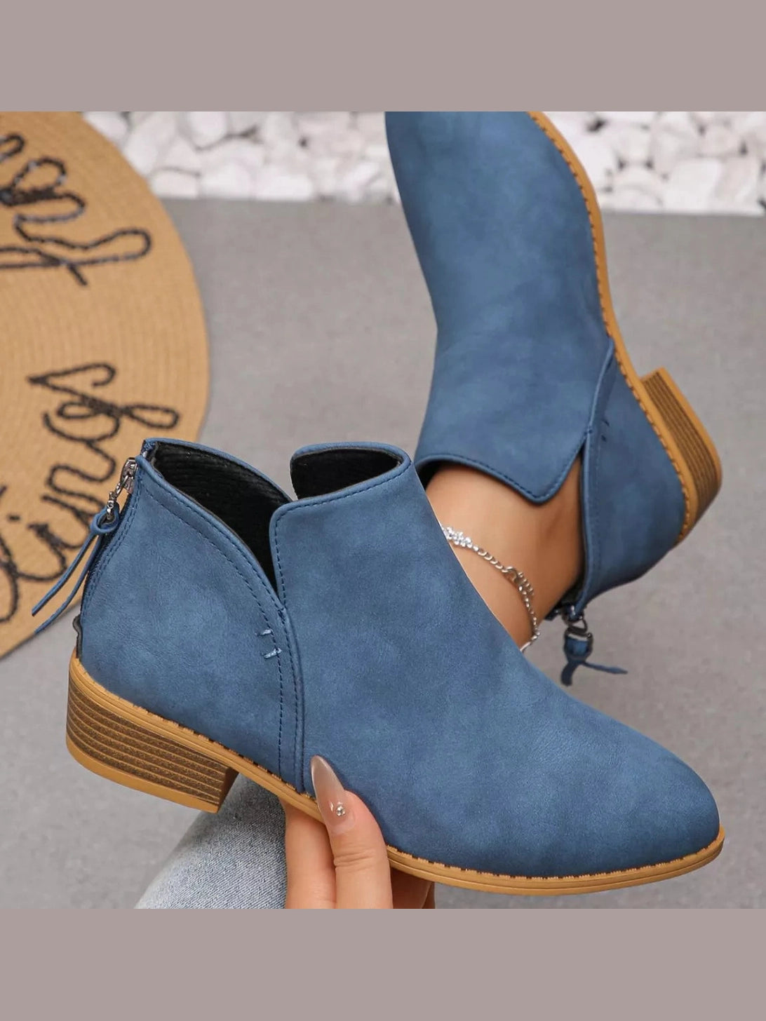 Women Point Toe Block Heels Boots nicholesgifts