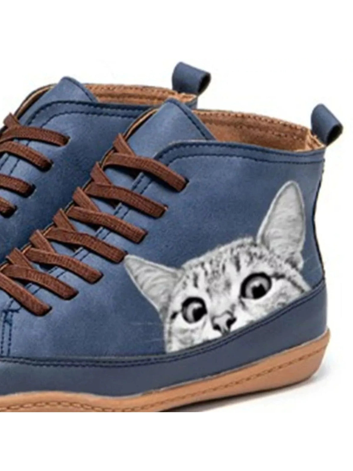 Cat Print Striped Ankle Sneakers Trendsi