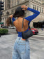 Backless Round Neck Long Sleeve Blouse nicholesgifts