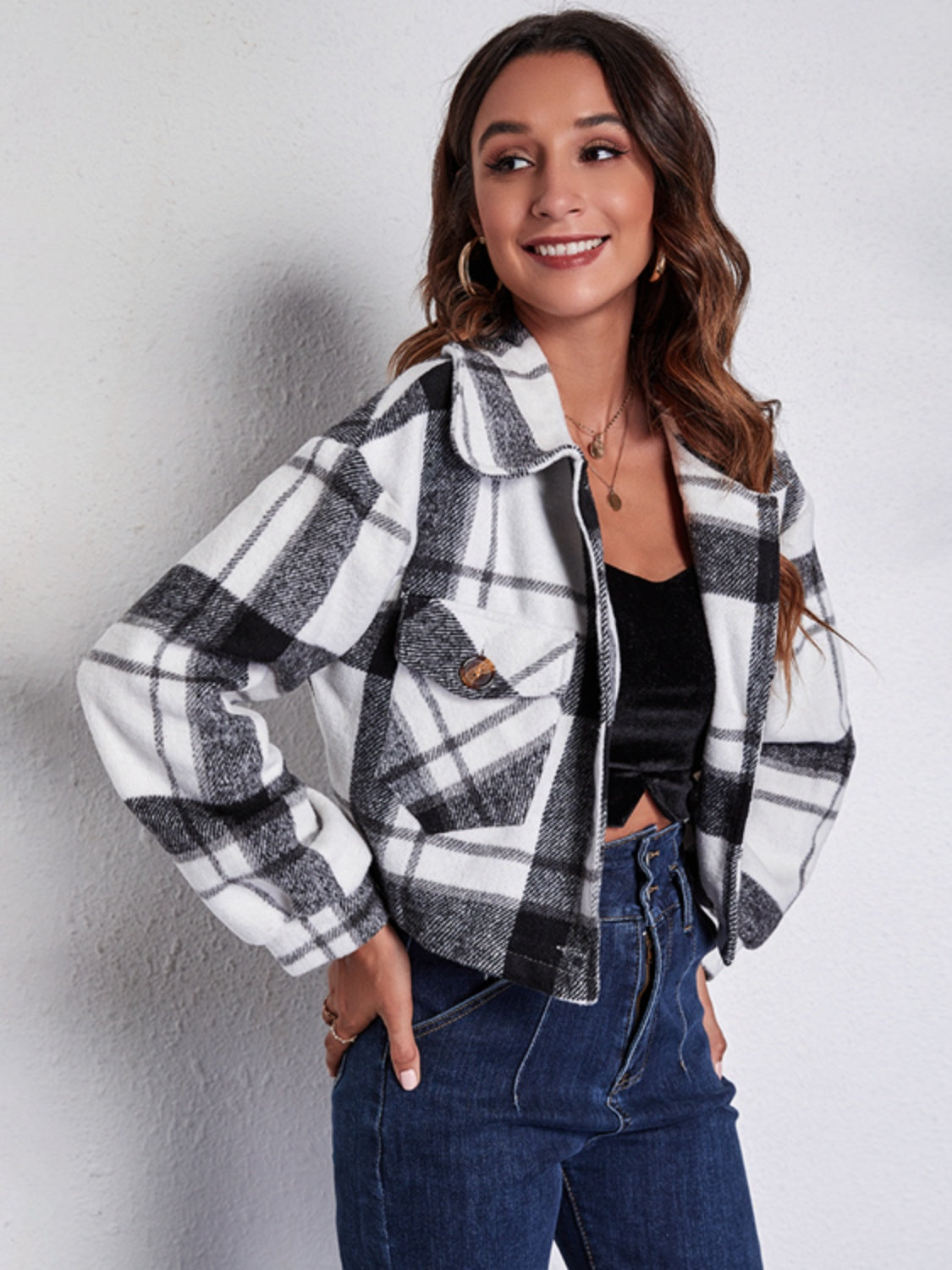 Plaid Button Front Jacket with Pockets nicholesgifts