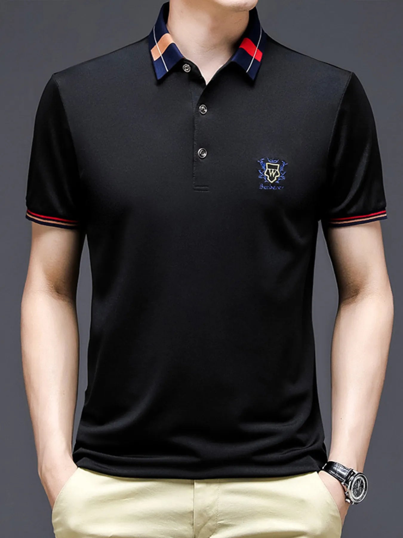 Men's Plus Size Short Sleeve Contrast Collar Polo Shirt NicholesGifts