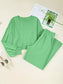 Women Drop Shoulder Puff Sleeve Crop Top and Drawstring Wide Leg Pants Set nicholesgifts