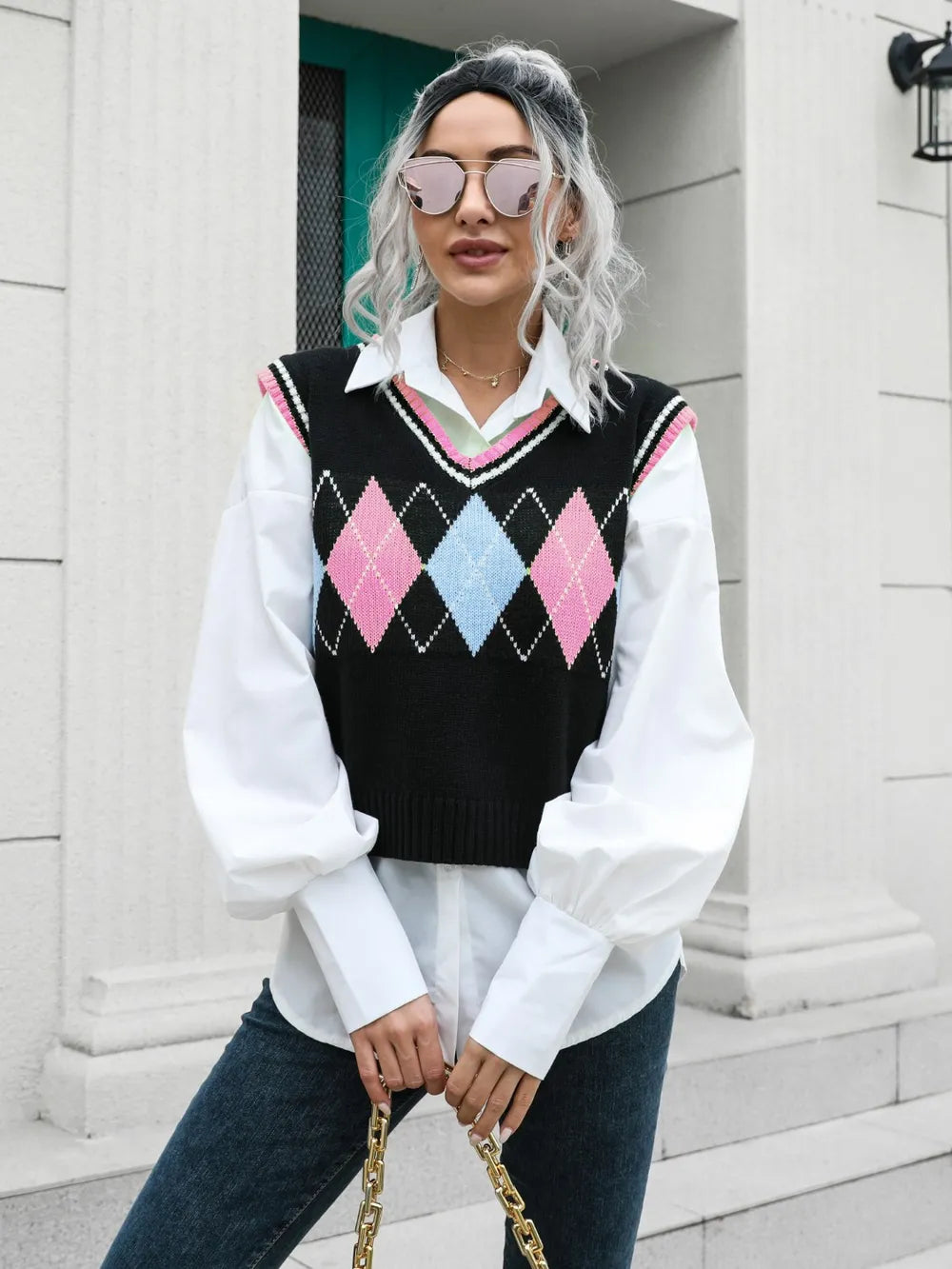 Geometric V-Neck Sweater Vest nicholesgifts