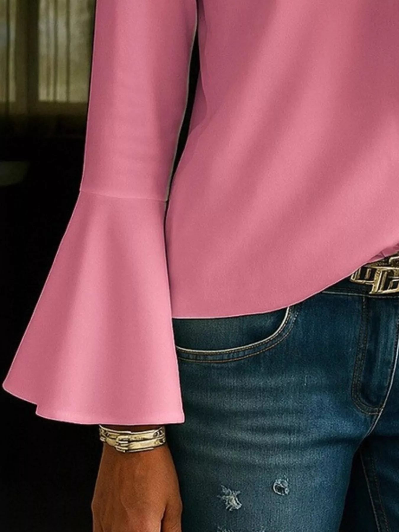 Full Size Ruffled V-Neck Long Sleeve Blouse Plus Size