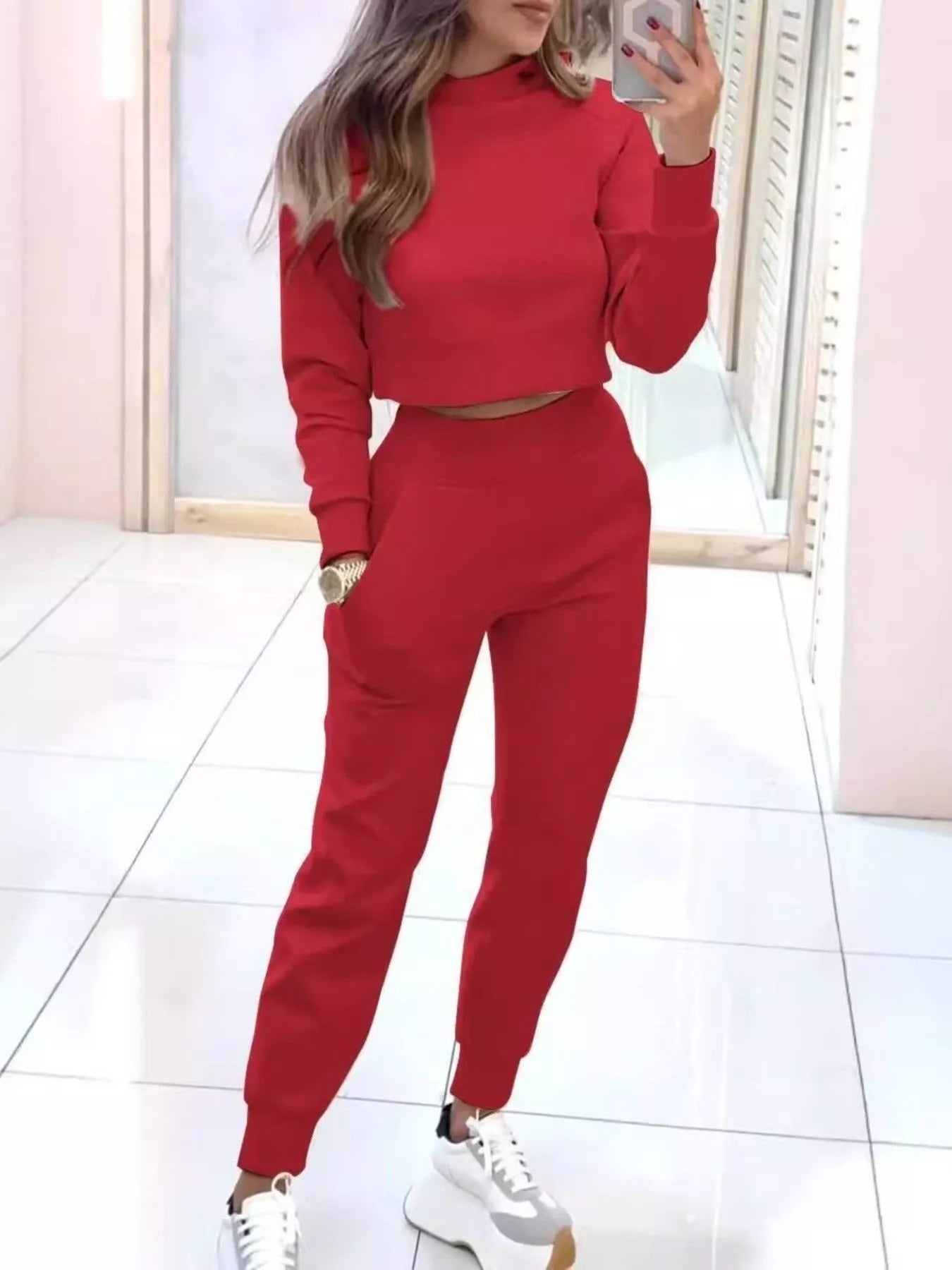 Casual Chic Cropped Sweatshirt and Jogger Set nicholesgifts