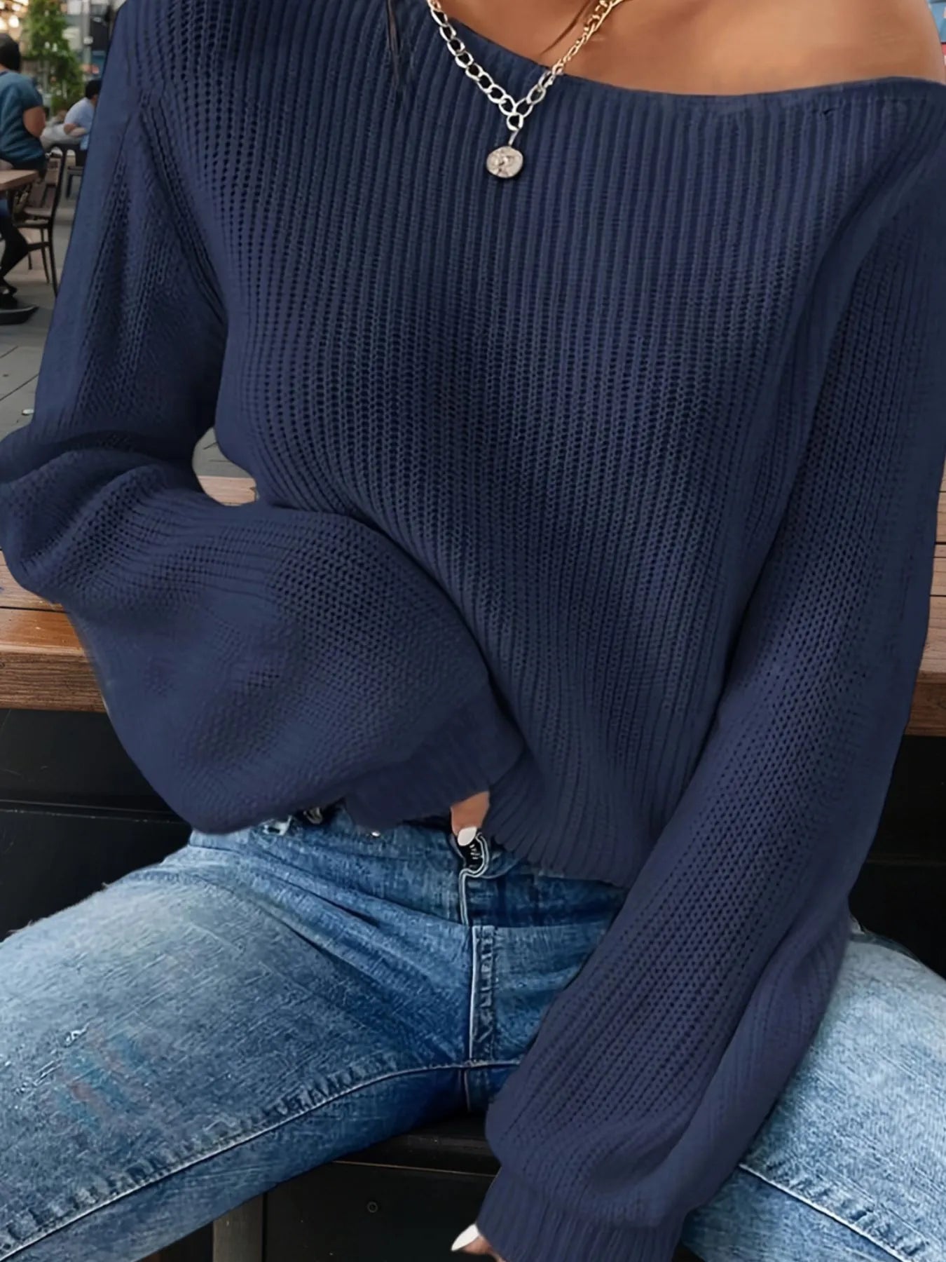 One-Shoulder Ribbed Knit Top with Relaxed Fit