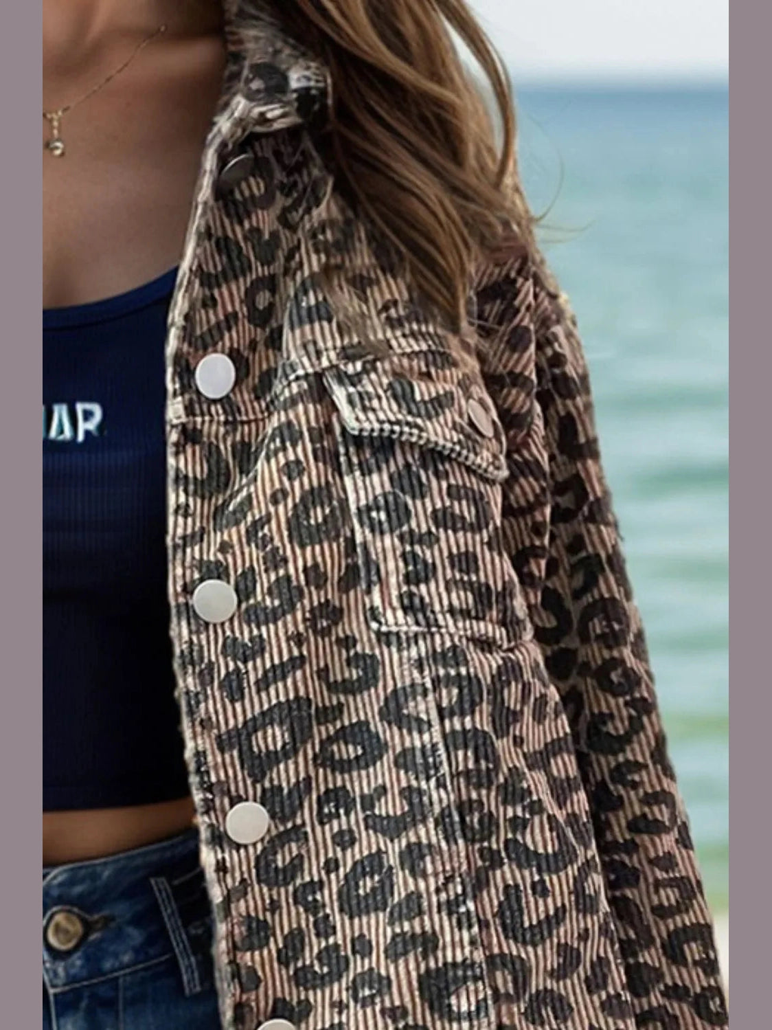 Leopard Button Down Long Sleeve Jacket nicholesgifts